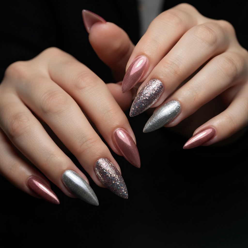 Chrome glitter nails